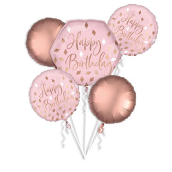 Ballongbukett Happy Birthday Rosé