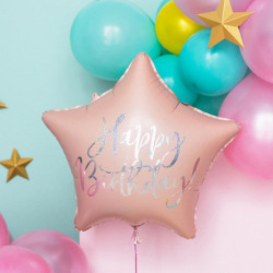 Folieballong Happy Birthday Ljusrosa
