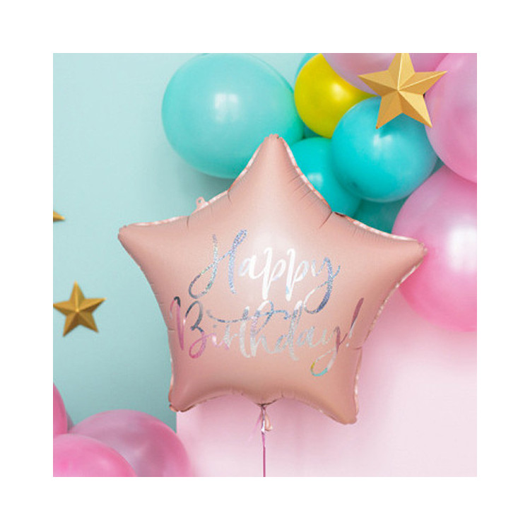 Folieballong Happy Birthday Ljusrosa