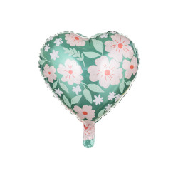 Folieballong Hjärta med Blommor