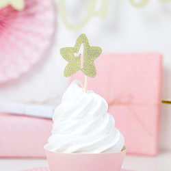 Cupcake Toppers 1st Birthday Guld