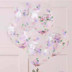 Ballonger med konfettiblommor - Happy Birthday