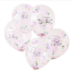 Ballonger med konfettiblommor - Happy Birthday