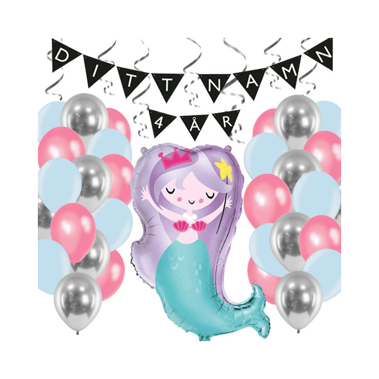 Personligt dekorationskit Mermaid barnkalas
